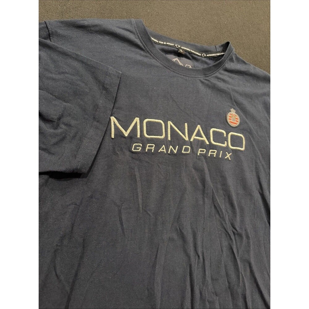 Rare Monaco Grandprix Automobile Club De Monaco Navy Men Tshirt Sz Large F1 Race